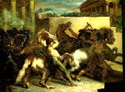 Theodore   Gericault la course de chevaux libres oil